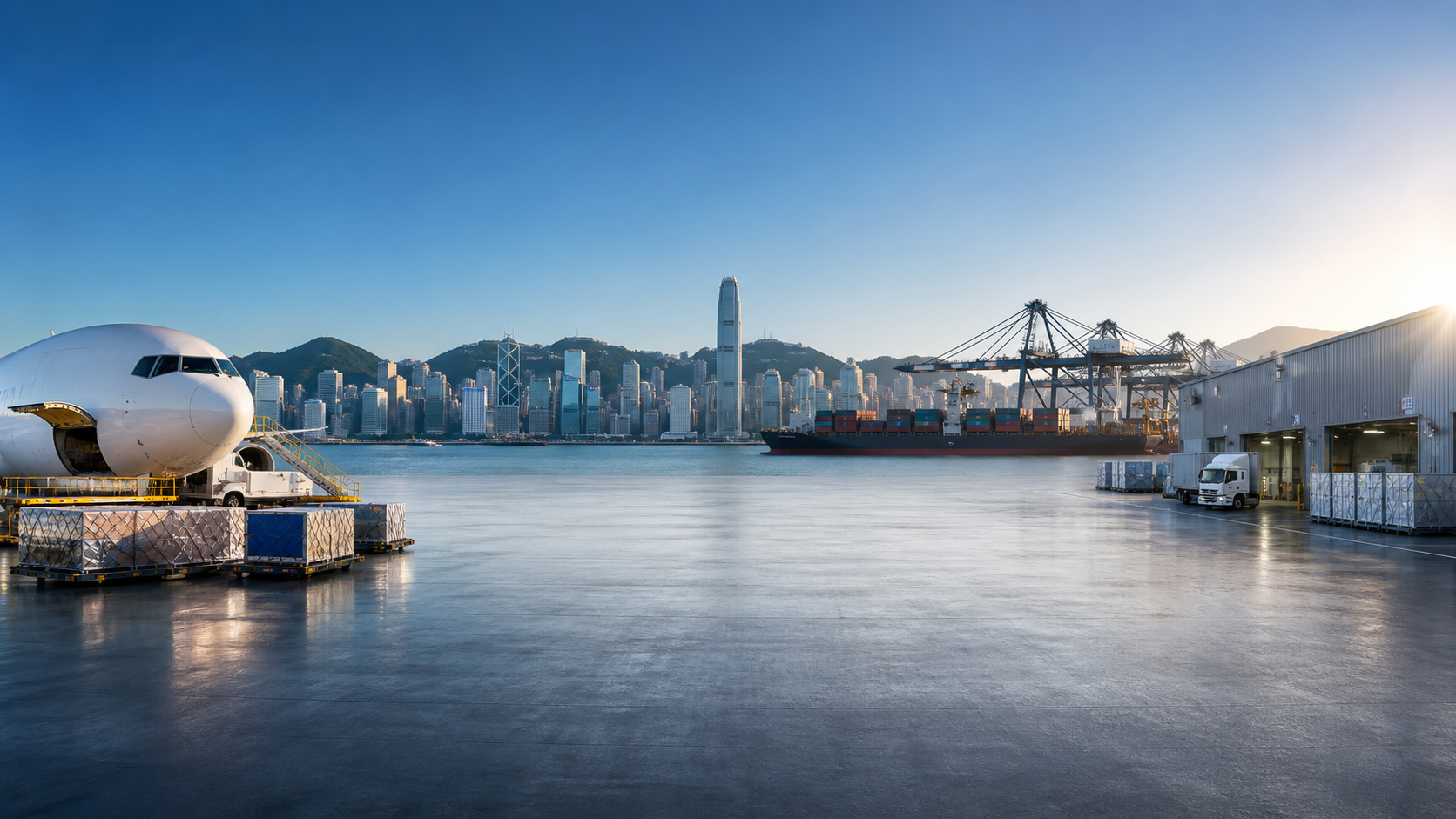Hong Kong harbour and international freight